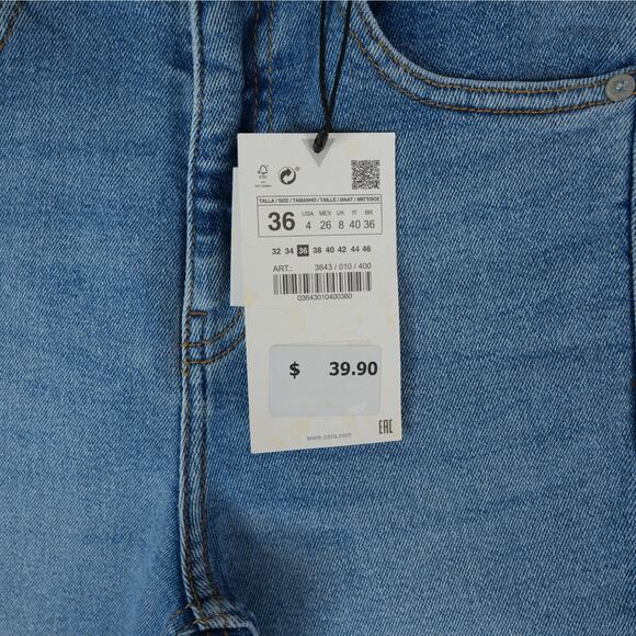 Zara Jeans Womens 4 High Rise Ankle Length 25x27 Light Wash New With Tags - Picture 4 of 11